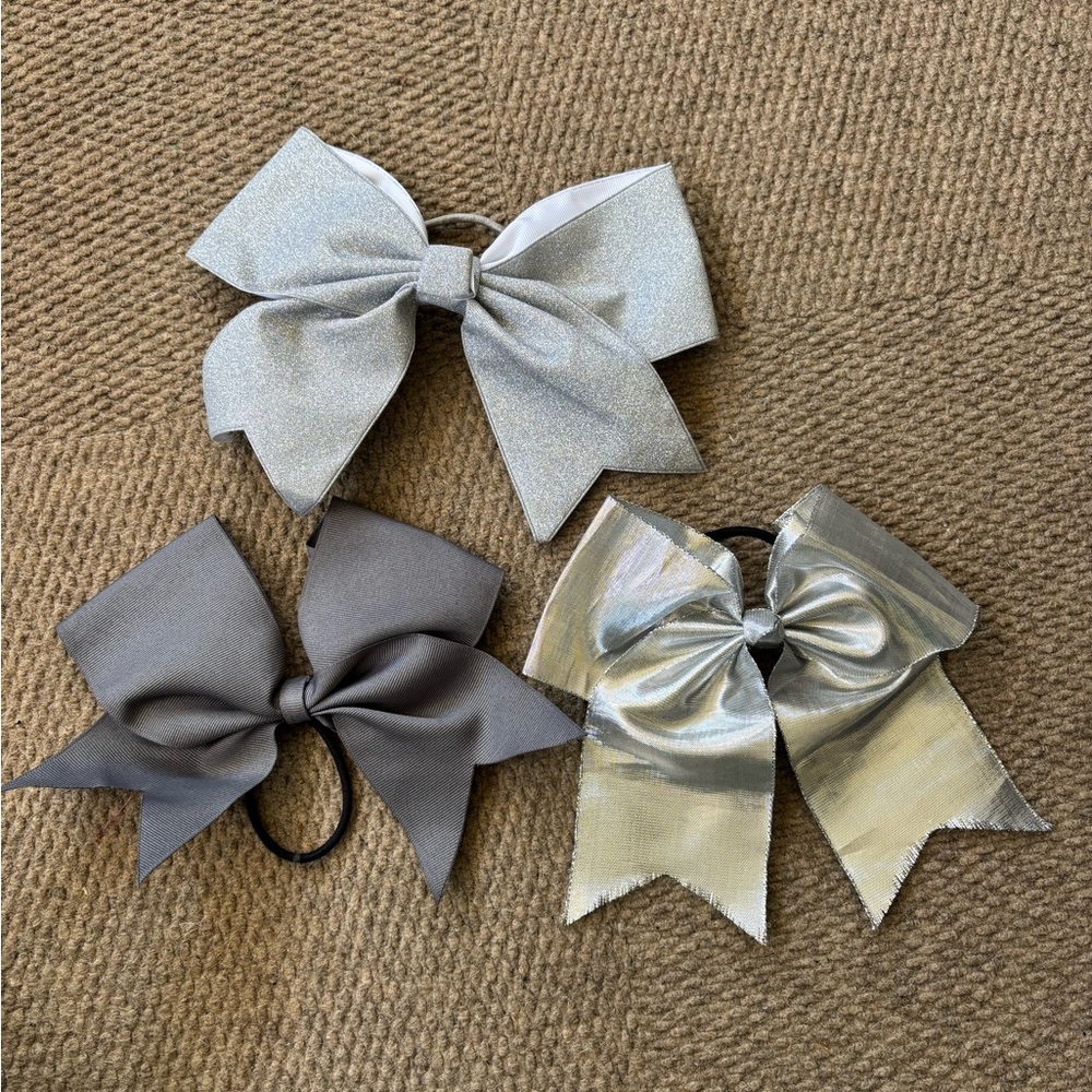 Silver and Gray Cheer Hair Bow